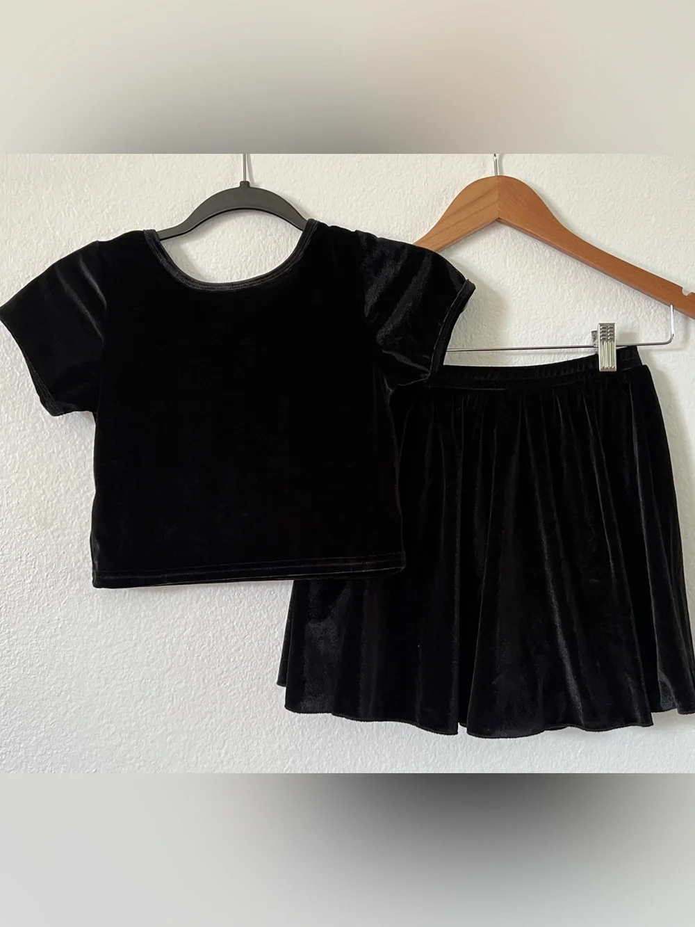 Black Velvet Two-Piece Top and Skirt Set